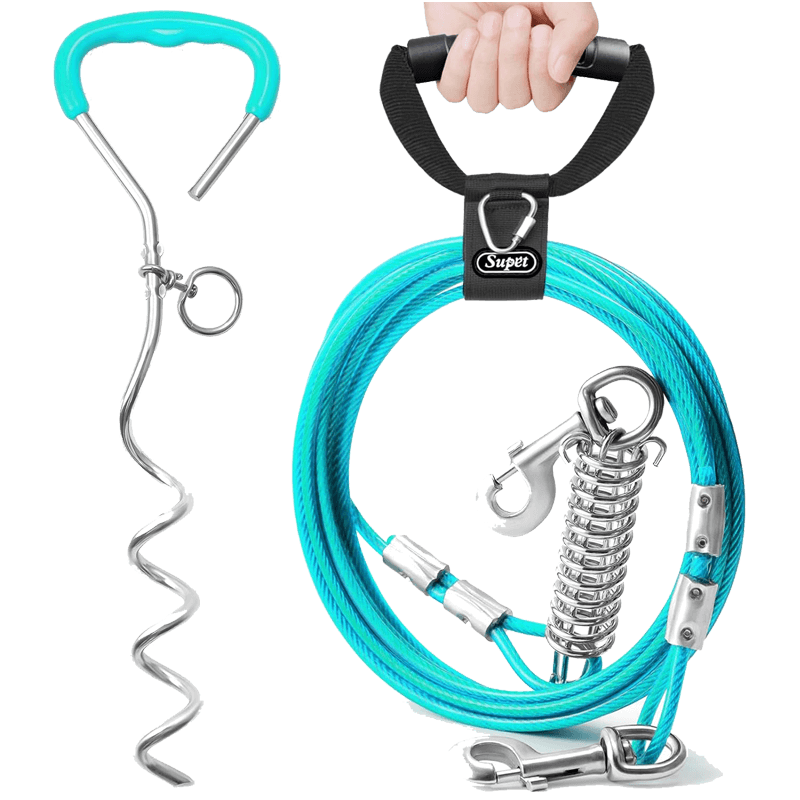 Dog Tie Out Cable and Stake_Turquoise-Supet