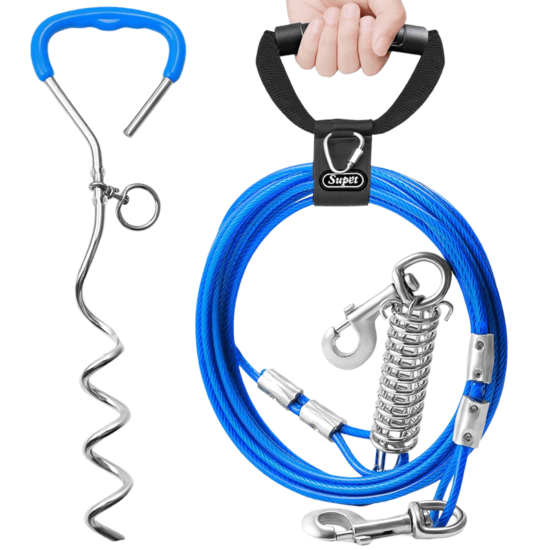 Dog Tie Out Cable and Stake_blue-Supet