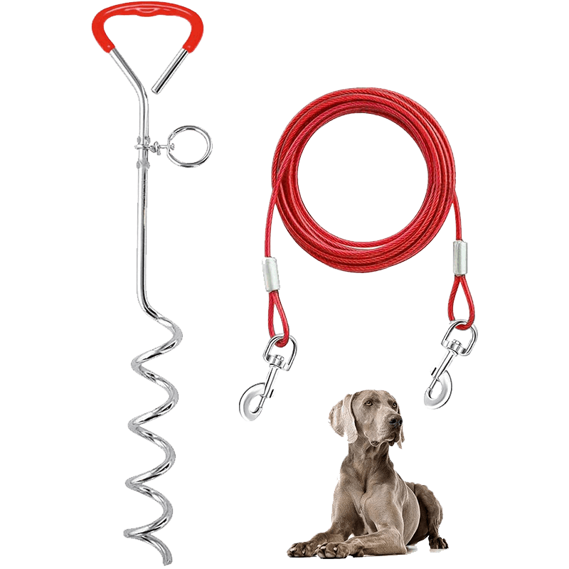 Dog Tie Out Cable and Stake_red-Supet